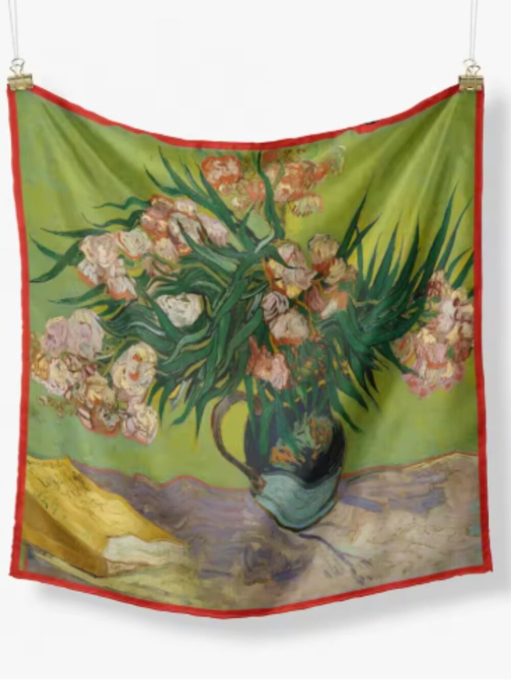 Van Gogh Oleanders Silk Feel Square Scarf Floral Art 20.75" x 20.75" NWT